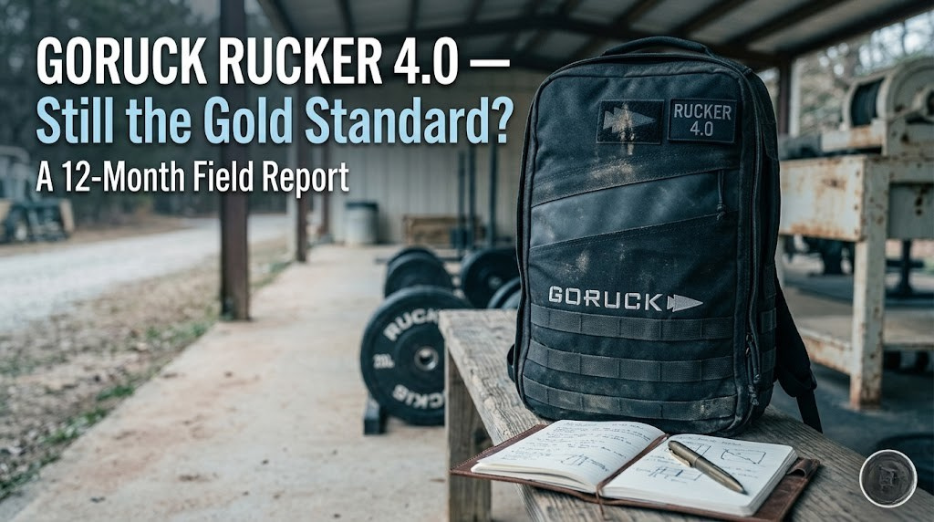 GORUCK Rucker 4.0 backpack in black with weight plate pocket visible