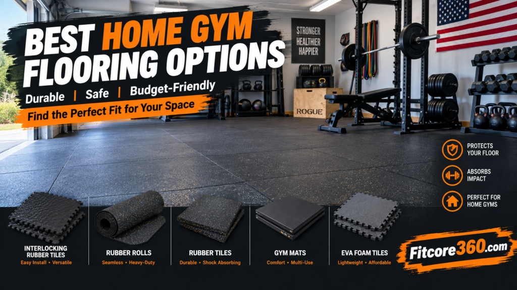 Best home gym flooring options laid out in a garage gym setup